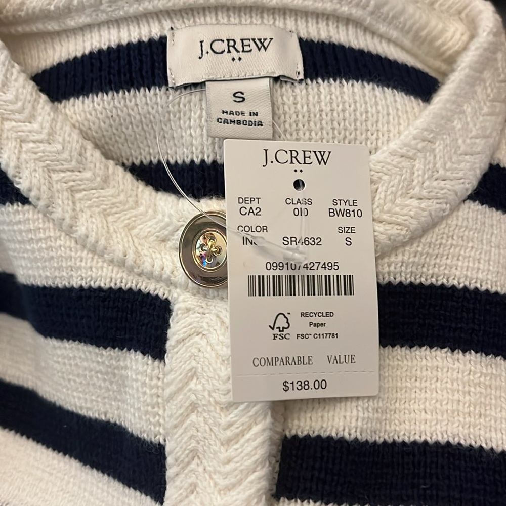 NWT | JCrew Striped cotton lady jacket cardigan sweater | Sz S - Picture 2 of 5